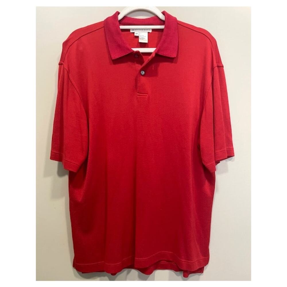 Per Lui Per Lei Red 100% Silk Short Sleeve Polo Business Casual Size Med